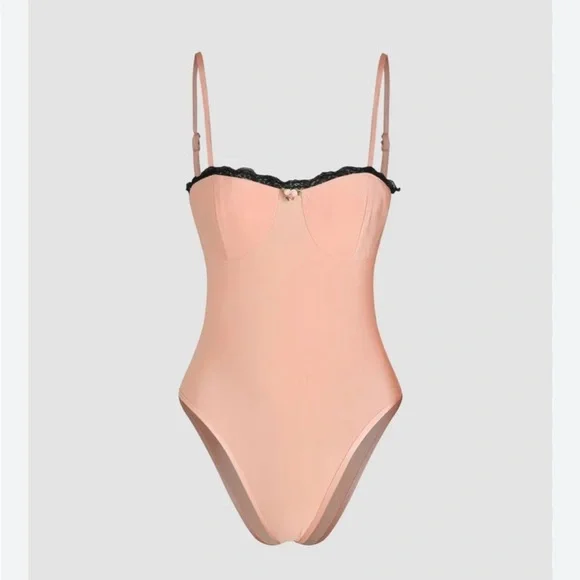 Cider Tops | Cider | Satin Lace Trim Bodysuit | Small | Pink | Color: Pink | Size: S | Amb13lynn's Closet